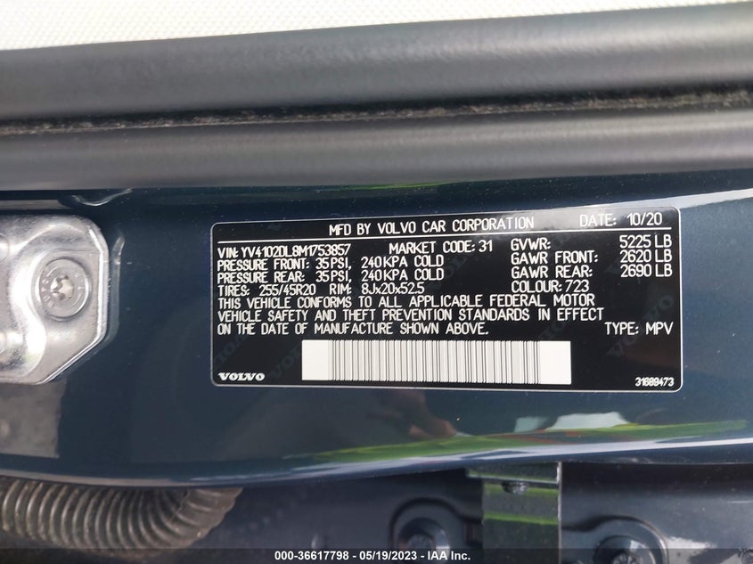 VIN YV4102DL8M1753857 2021 VOLVO XC60 INSCRIPTION