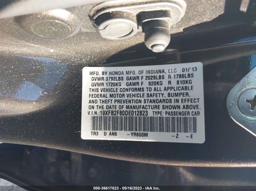 2013 HONDA CIVIC SDN EX - 19XFB2F80DE012823