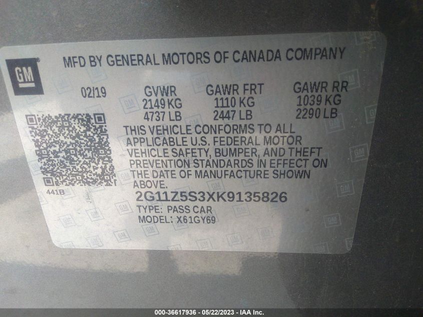 2019 CHEVROLET IMPALA LT - 2G11Z5S3XK9135826