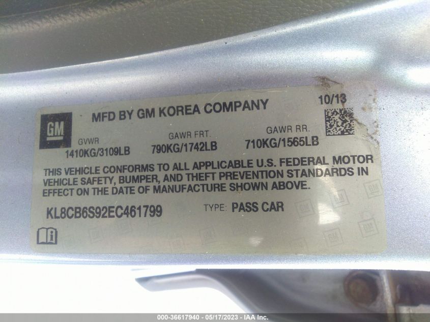 2014 CHEVROLET SPARK LS - KL8CB6S92EC461799