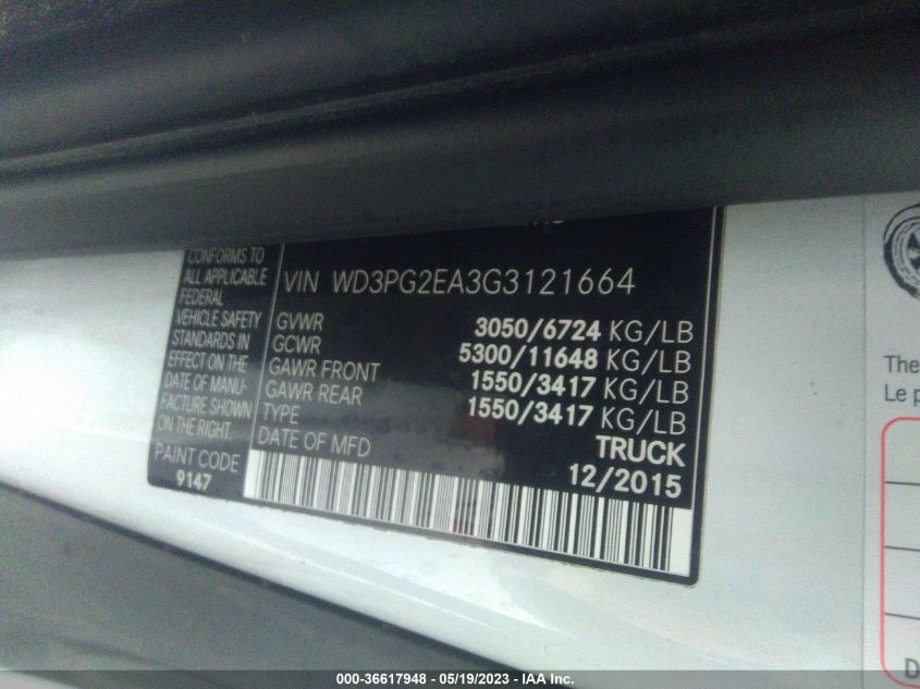 2016 MERCEDES-BENZ METRIS CARGO VAN WD3PG2EA3G3121664