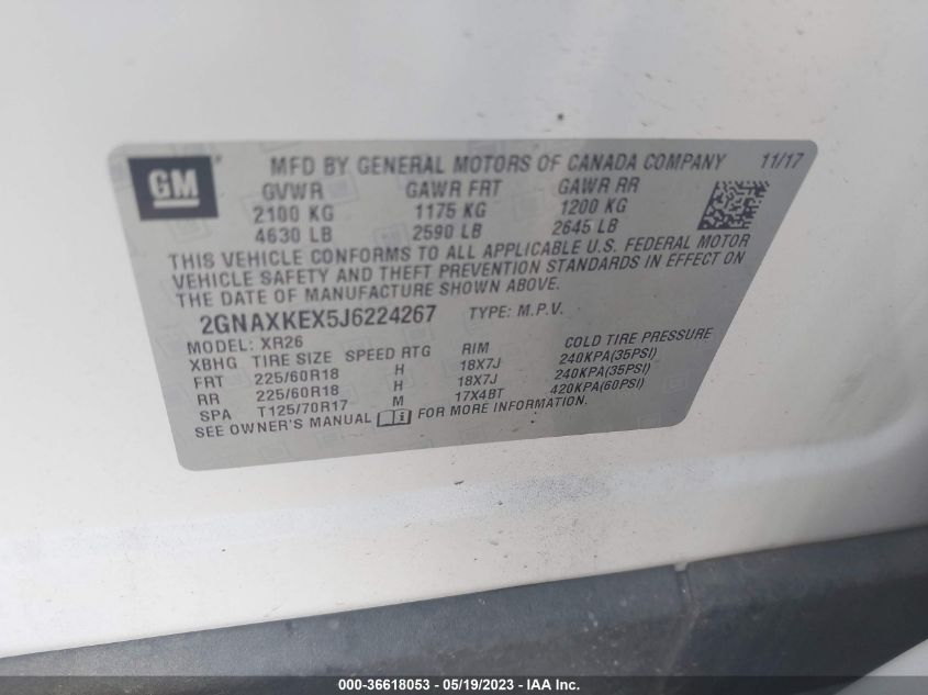 2018 CHEVROLET EQUINOX LT - 2GNAXKEX5J6224267