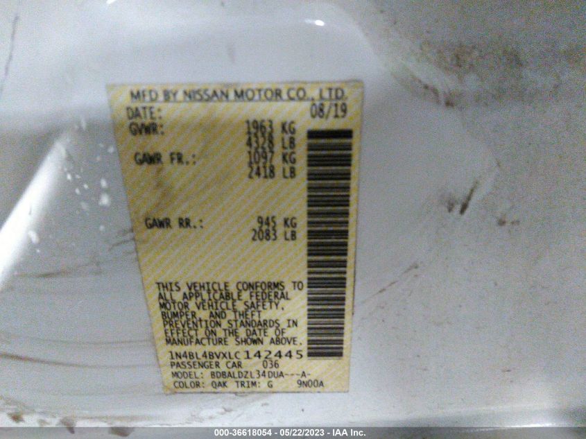 2020 NISSAN ALTIMA 2.5 S - 1N4BL4BVXLC142445