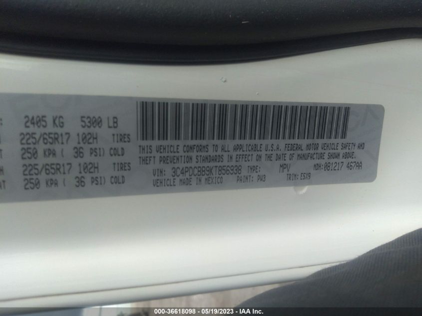 2019 DODGE JOURNEY SE - 3C4PDCBB9KT856938