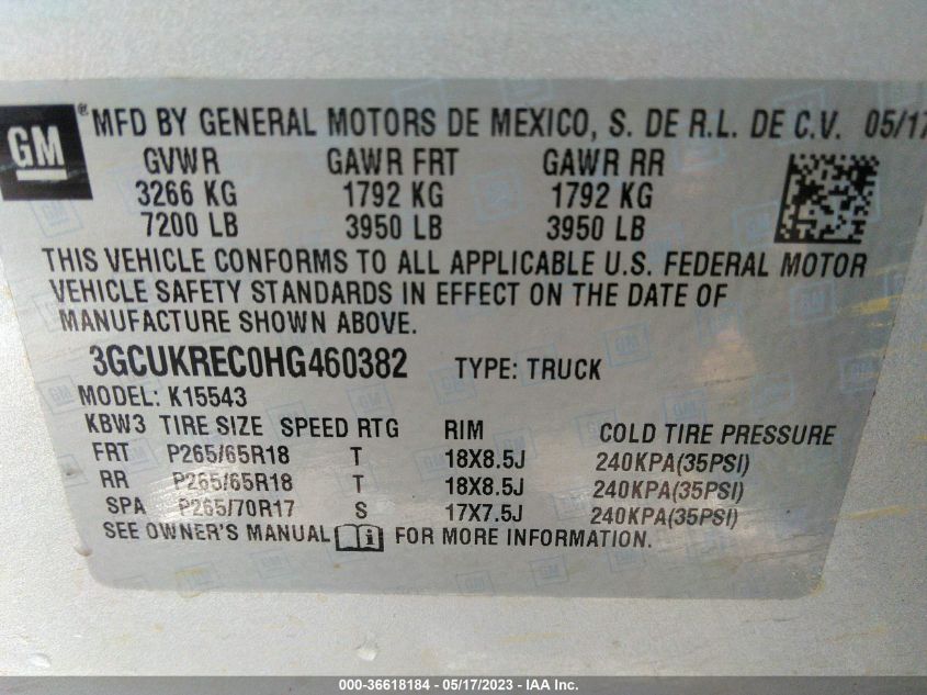 2017 CHEVROLET SILVERADO 1500 LT - 3GCUKREC0HG460382