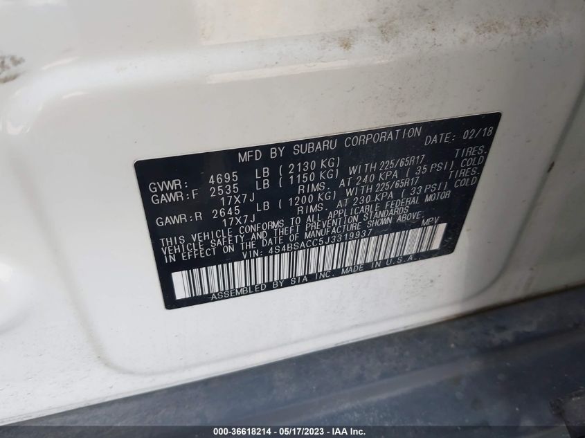 2018 SUBARU OUTBACK PREMIUM - 4S4BSACC5J3319937