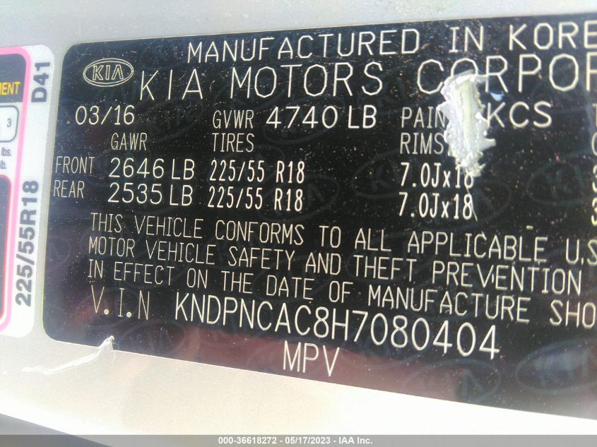 2017 KIA SPORTAGE EX - KNDPNCAC8H7080404