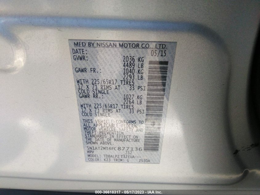 2015 NISSAN ROGUE S - 5N1AT2MT4FC877136