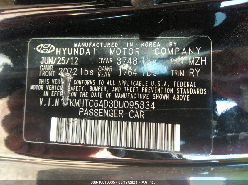 2013 HYUNDAI VELOSTER W/GRAY INT - KMHTC6AD3DU095334