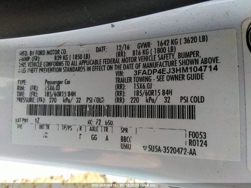 2017 FORD FIESTA SE - 3FADP4EJ3HM104714