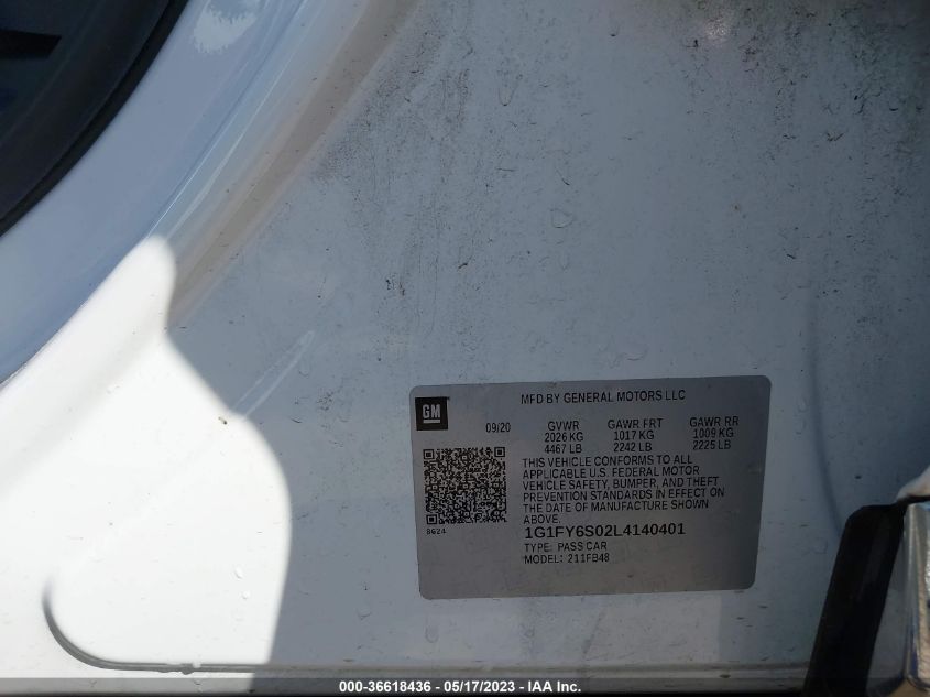 2020 CHEVROLET BOLT EV LT - 1G1FY6S02L4140401