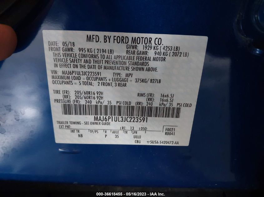2018 FORD ECOSPORT SE - MAJ6P1UL3JC223591