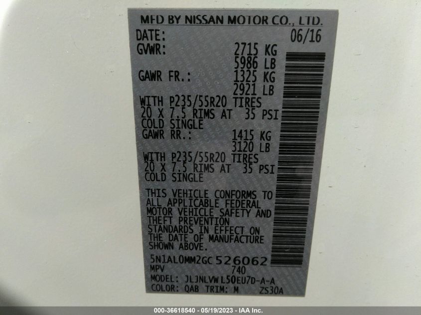 2016 INFINITI QX60 - 5N1AL0MM2GC526062