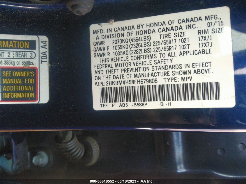 2015 HONDA CR-V EX - 2HKRM4H58FH679806