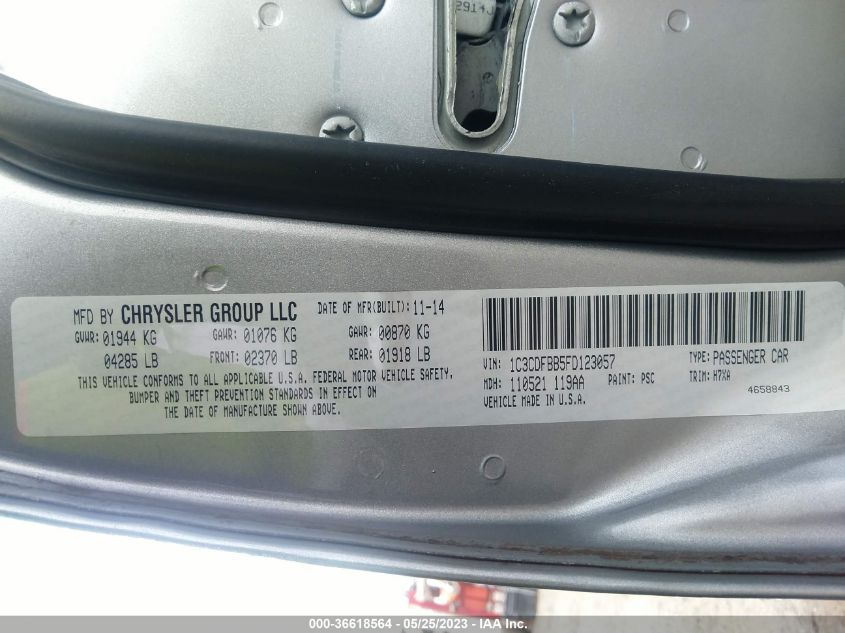 2015 DODGE DART SXT - 1C3CDFBB5FD123057
