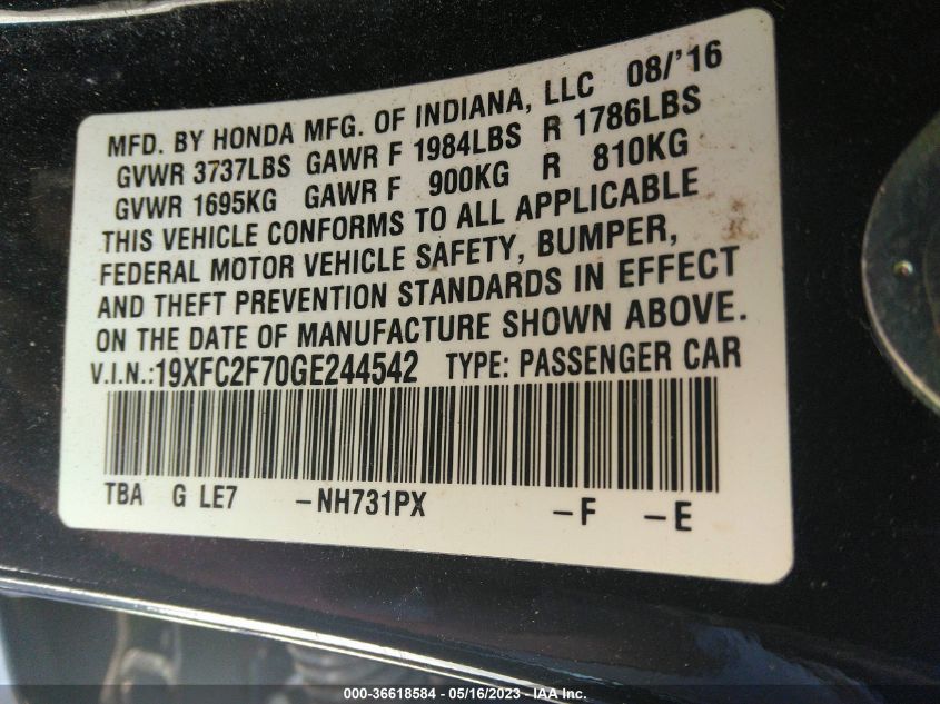 2016 HONDA CIVIC SEDAN EX - 19XFC2F70GE244542