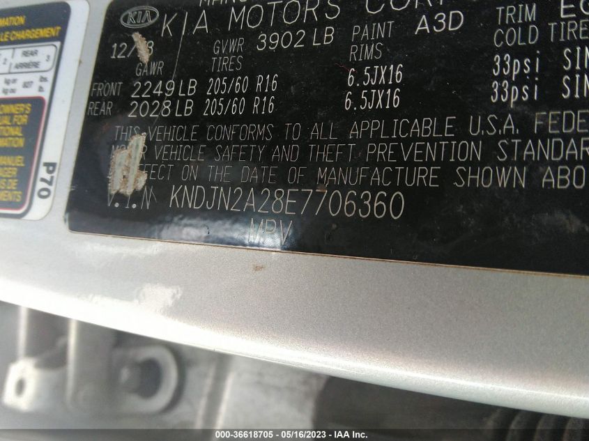 2014 KIA SOUL BASE - KNDJN2A28E7706360