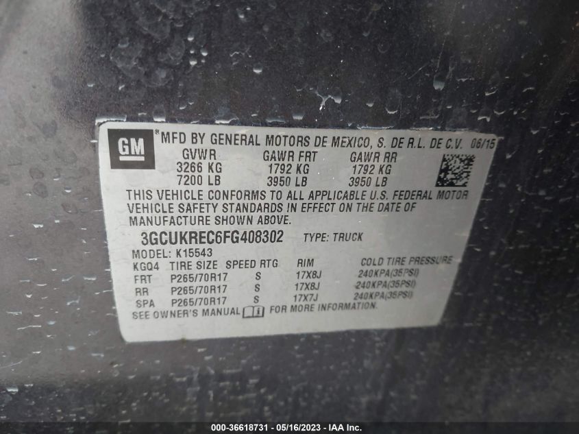 2015 CHEVROLET SILVERADO 1500 LT - 3GCUKREC6FG408302