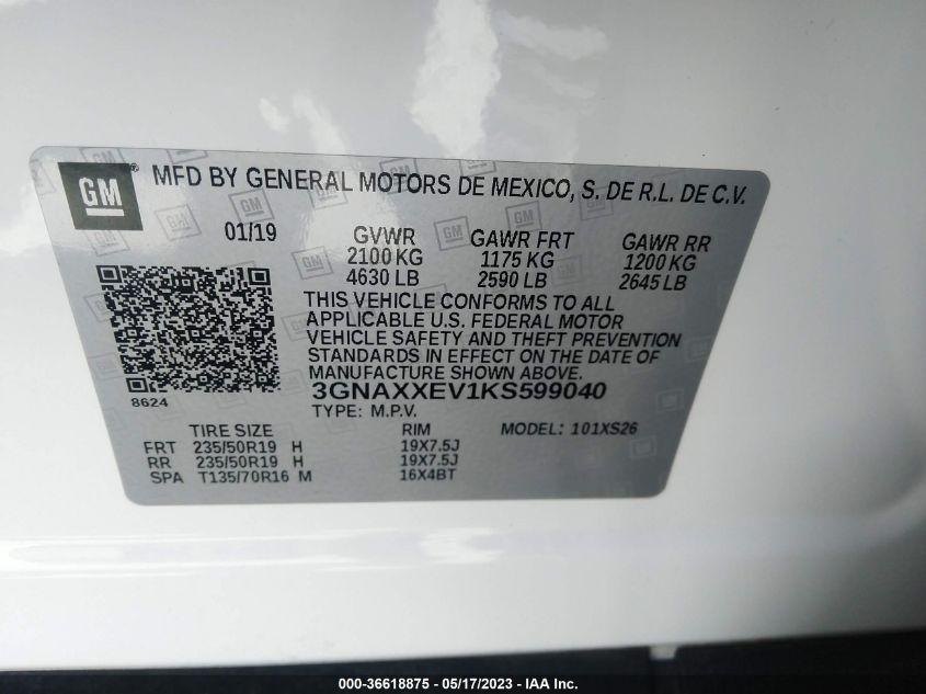 2019 CHEVROLET EQUINOX PREMIER - 3GNAXXEV1KS599040
