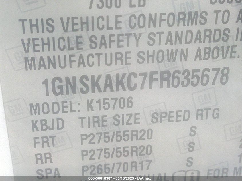 2015 CHEVROLET TAHOE LS - 1GNSKAKC7FR635678