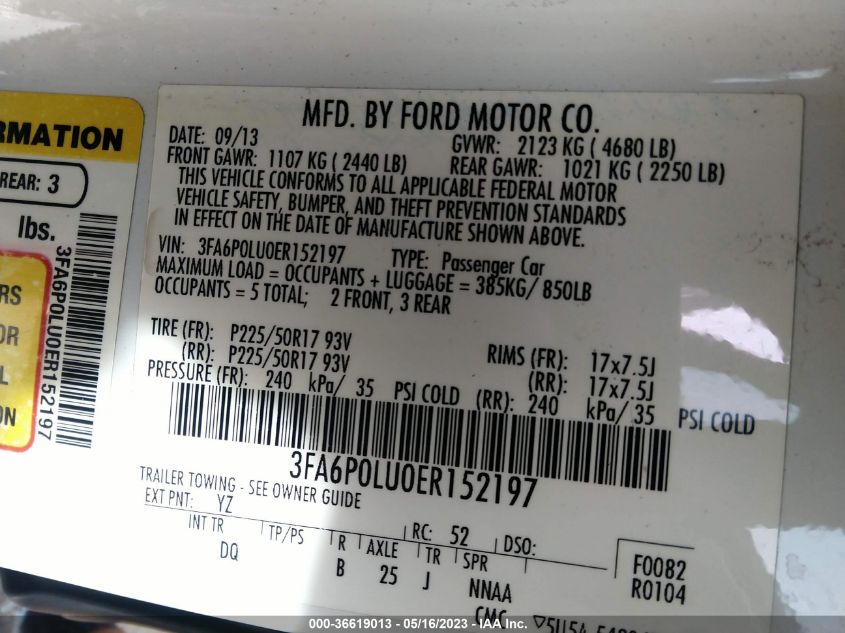 2014 FORD FUSION SE HYBRID - 3FA6P0LU0ER152197