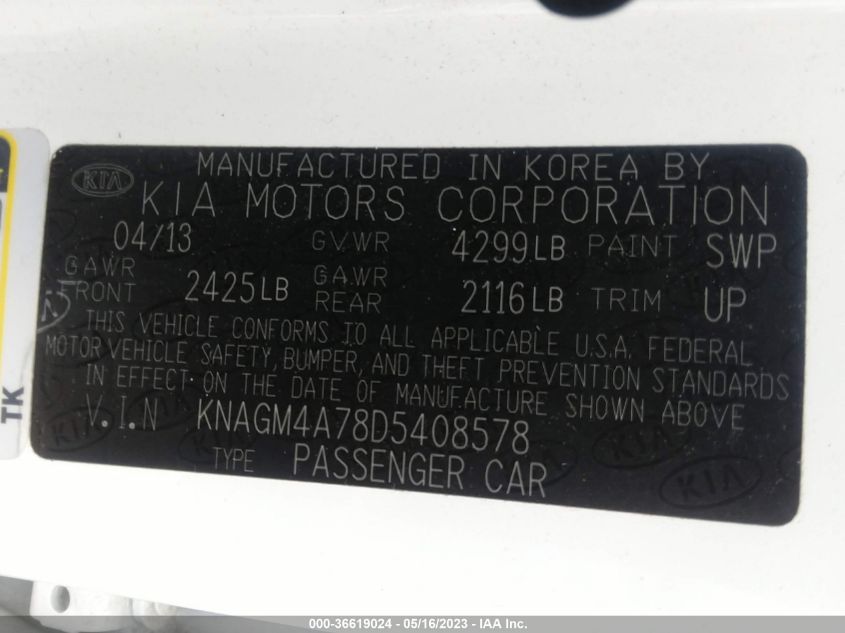 2013 KIA OPTIMA LX - KNAGM4A78D5408578