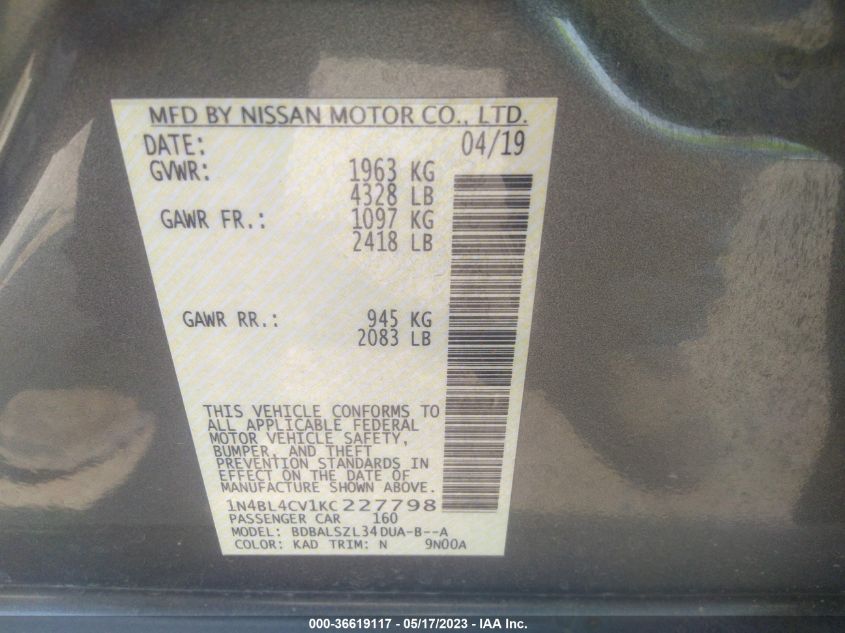 2019 NISSAN ALTIMA 2.5 SR - 1N4BL4CV1KC227798