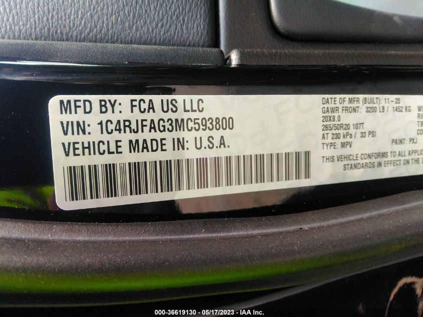 2021 JEEP GRAND CHEROKEE LAREDO X - 1C4RJFAG3MC593800