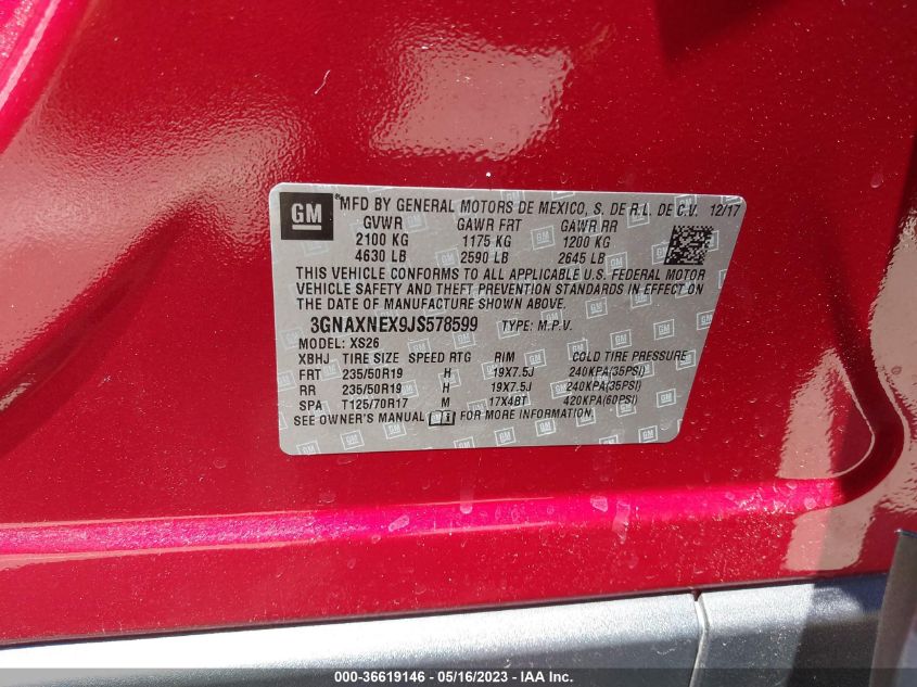 2018 CHEVROLET EQUINOX PREMIER - 3GNAXNEX9JS578599