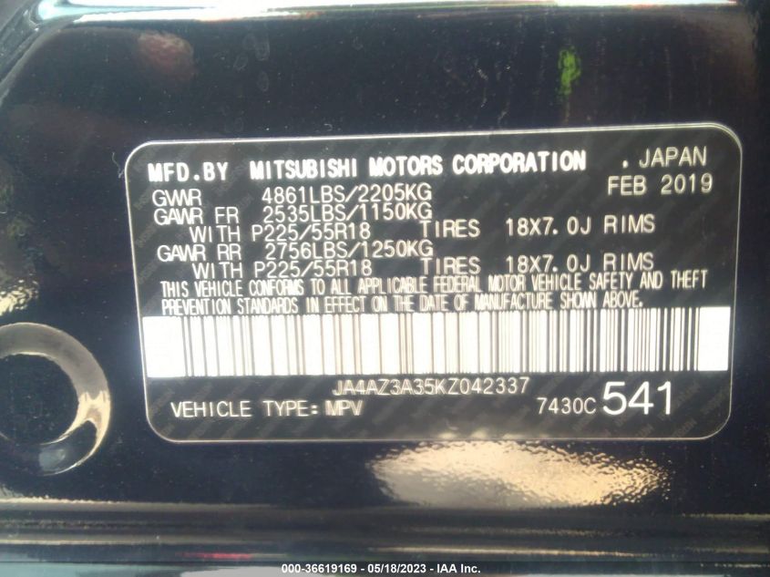 2019 MITSUBISHI OUTLANDER ES/SE/SEL/LE - JA4AZ3A35KZ042337
