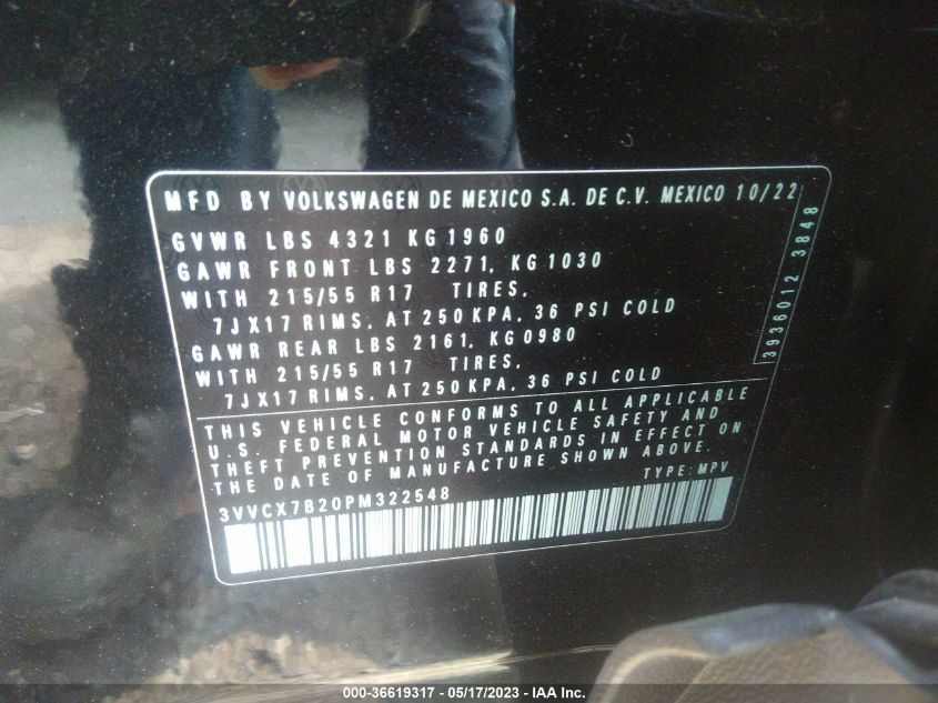 2023 VOLKSWAGEN TAOS S - 3VVCX7B20PM322548