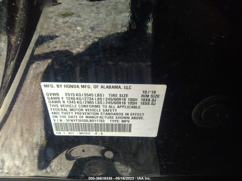 2020 HONDA PILOT EX-L - 5FNYF5H50LB011763