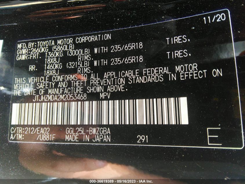 2021 LEXUS RX RX 350 - JTJHZMDA2M2053468