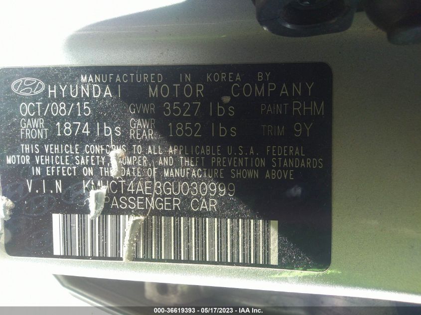 2016 HYUNDAI ACCENT SE - KMHCT4AE3GU030999