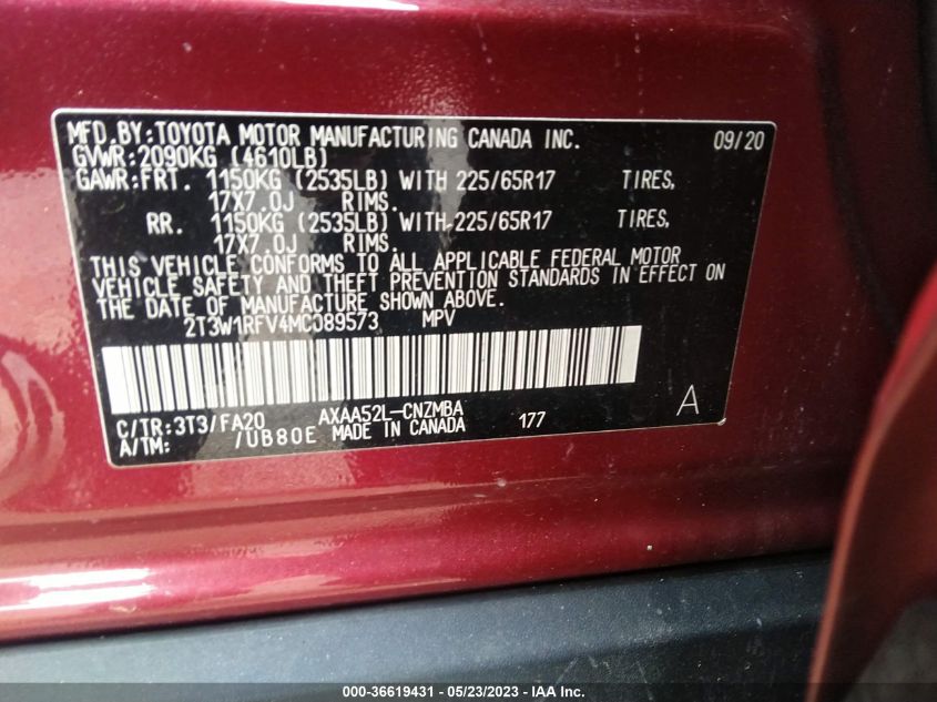 2021 TOYOTA RAV4 XLE - 2T3W1RFV4MC089573
