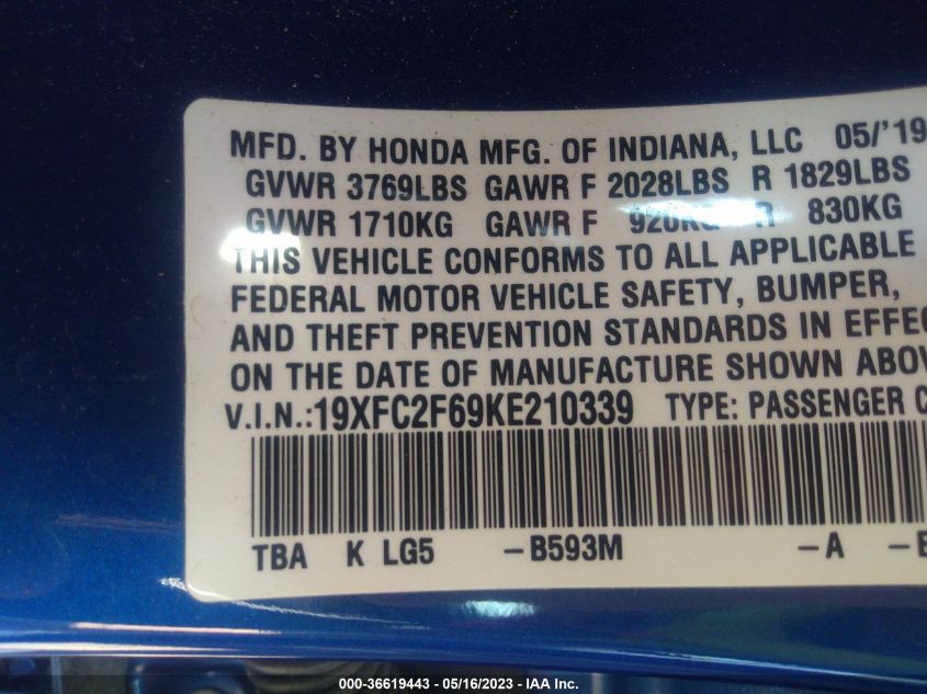 2019 HONDA CIVIC SEDAN LX - 19XFC2F69KE210339