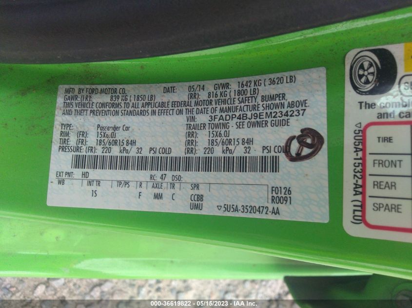 2014 FORD FIESTA SE - 3FADP4BJ9EM234237
