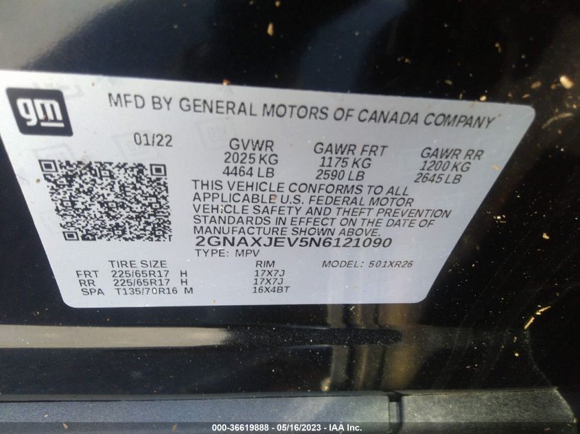 2022 CHEVROLET EQUINOX LT - 2GNAXJEV5N6121090