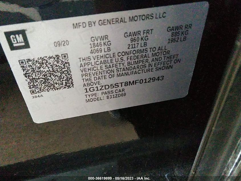 2021 CHEVROLET MALIBU LT - 1G1ZD5ST8MF012943