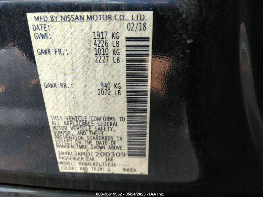 2018 NISSAN ALTIMA 2.5 SL - 1N4AL3AP0JC200309