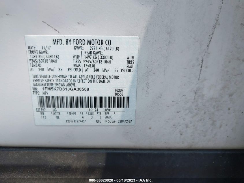2018 FORD EXPLORER XLT - 1FM5K7D81JGA30508
