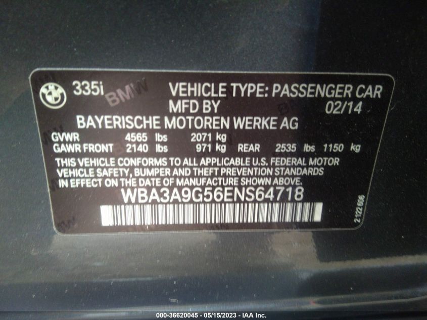 2014 BMW 3 SERIES 335I - WBA3A9G56ENS64718