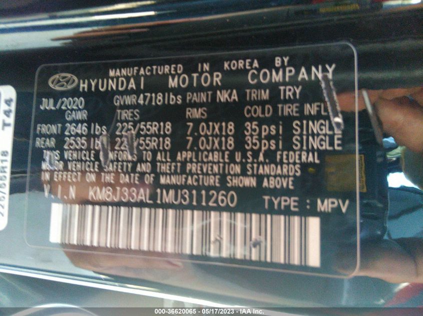 2021 HYUNDAI TUCSON SEL - KM8J33AL1MU311260