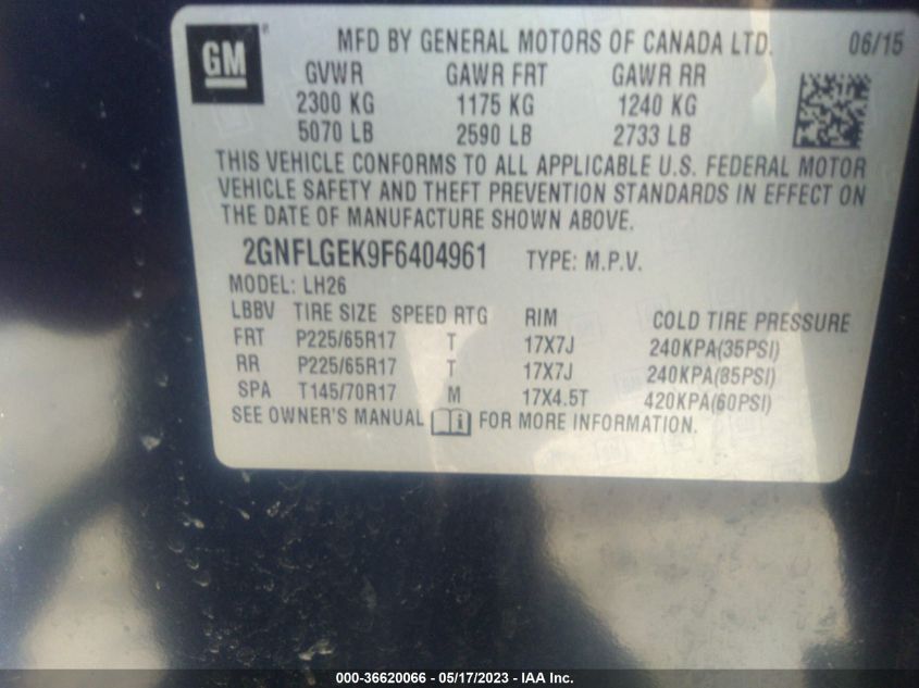 2015 CHEVROLET EQUINOX LT - 2GNFLGEK9F6404961
