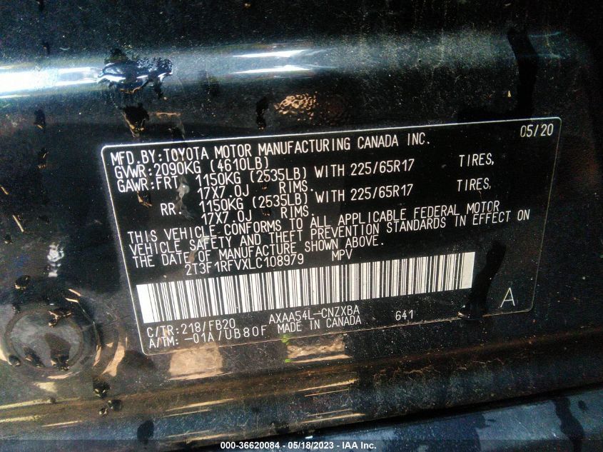 2020 TOYOTA RAV4 LE - 2T3F1RFVXLC108979