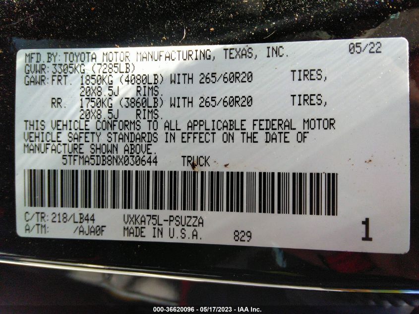 2022 TOYOTA TUNDRA 4WD 1794 EDITION - 5TFMA5DB8NX030644