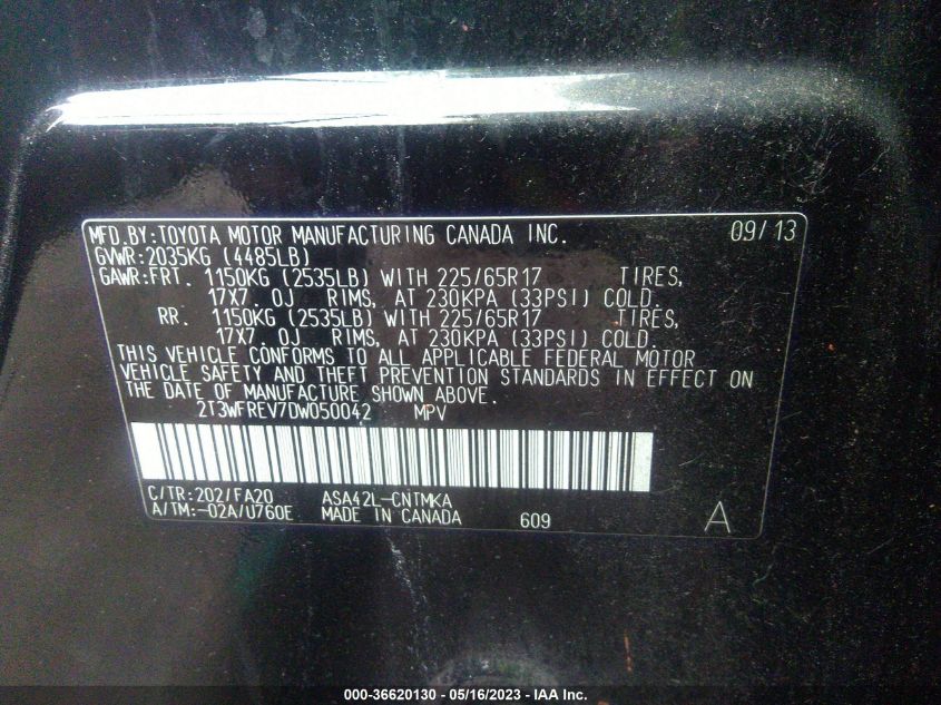2013 TOYOTA RAV4 XLE - 2T3WFREV7DW050042