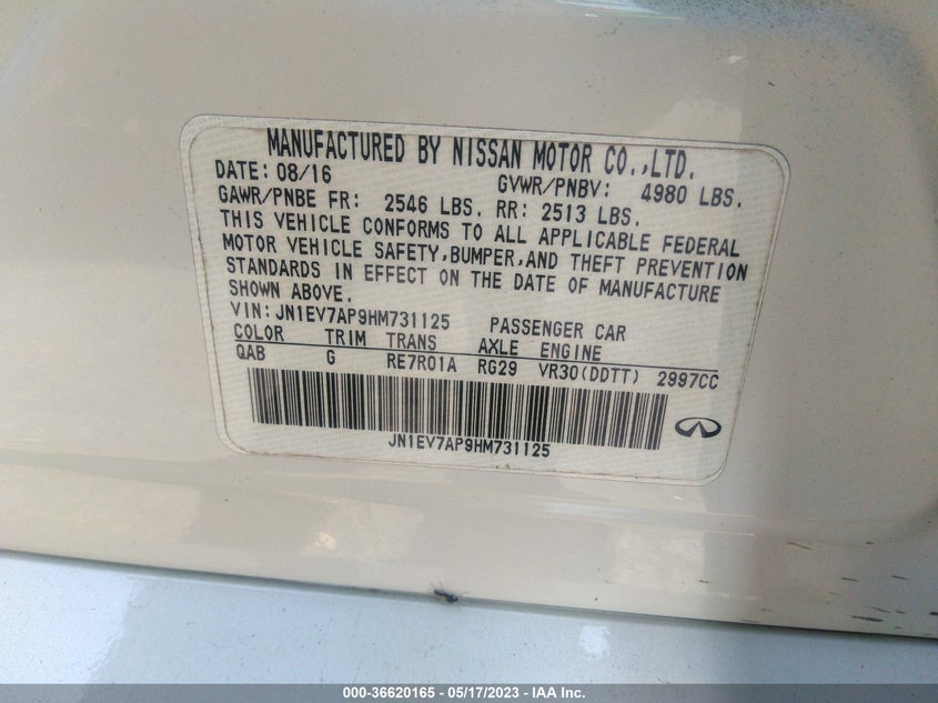 VIN JN1EV7AP9HM731125 2017 INFINITI Q50 3.0T PREMIUM
