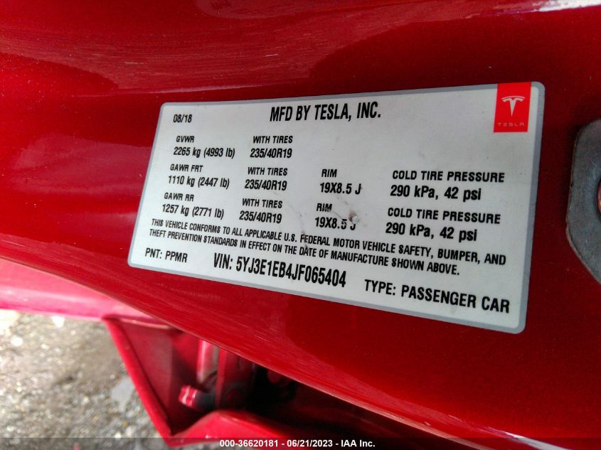 2018 TESLA MODEL 3 LONG RANGE - 5YJ3E1EB4JF065404