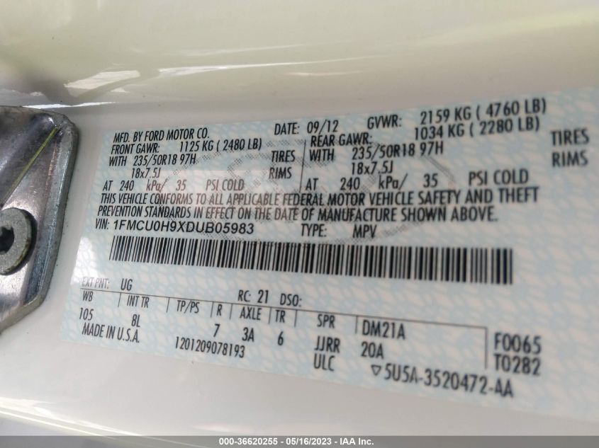 2013 FORD ESCAPE SEL - 1FMCU0H9XDUB05983